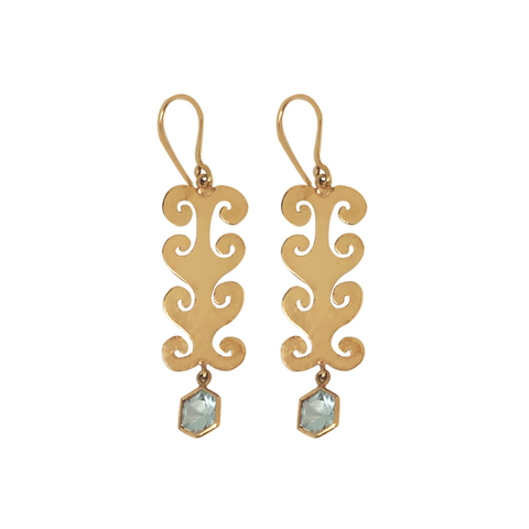 18K Gold and Aquamarine Large Earrings