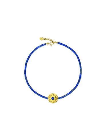 Lapis Bead Bracelet with Lapis Sun