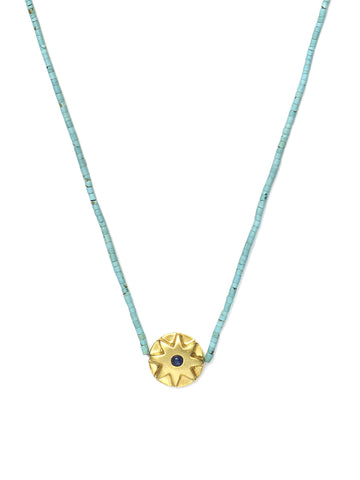 Turquoise Bead Necklace with Lapis Sun